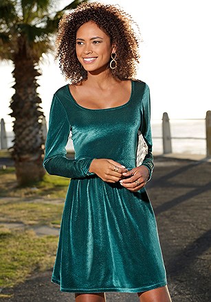 Velvet Long Sleeve Mini Dress product image (F01002DRKG-2S)
