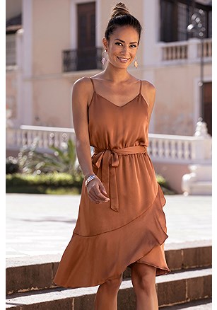Satin Tie Waist Dress product image (F01044-POWD)