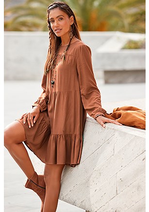 Tiered Long Sleeve Swing Dress product image (F01061.RT.1)