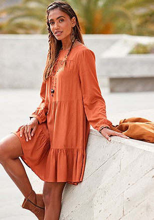 Tiered Long Sleeve Swing Dress product image (F01061RT)