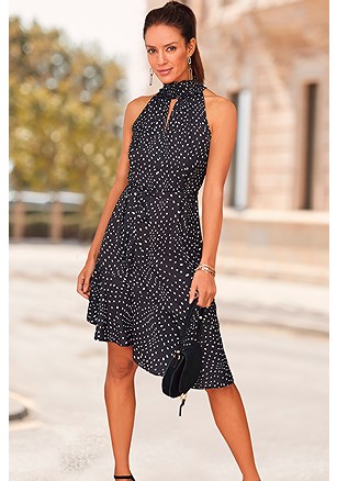 Asymmetrical Dot Print Dress product image (F01115.BKWH)