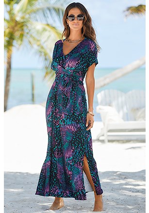 V-Neckline Patterned Maxi Dress product image (F01128.TQBK.1.AA)