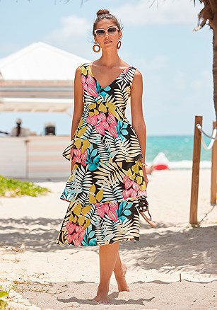 Tropical Print V-Neck Dress product image (F01131.GRPA.1)