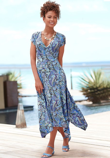 Blue Multi Paisley Print Wrap Dress F01172 | LASCANA