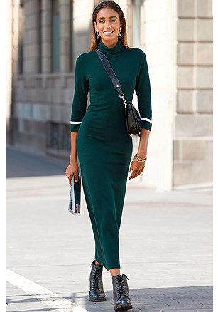 Ribbed Turtle Neck Maxi Dress product image (F02020-DRKG_1)