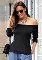 Black Off Shoulder Sweater F03008 - alt image - 1