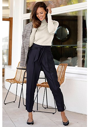 Tie Front High Waisted Pants product image (F03014WH_FV)
