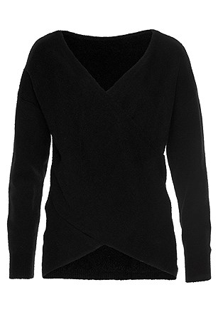 V-Neck Crossover Sweater product image (F03015BK_2)
