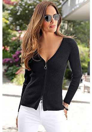 Zipper Detail Ribbed Sweater product image (F03016BK_1)