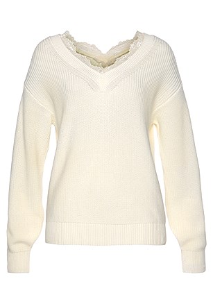 Lace V-Neck Sweater product image (F03027.CR.3)