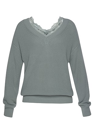 Lace V-Neck Sweater product image (F03027MTGY_2)