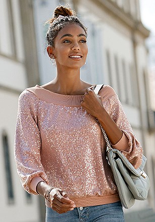 Sequin Off Shoulder Sweater product image (F03042.PK.1.M101124)