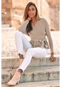 Beige Wrap Look V-Neck Sweater F03068 - alt image - 3