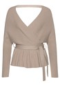 Beige Wrap Look V-Neck Sweater F03068 - alt image - 4