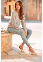 Cream Multi V-Neck Surplice Sweater F03072 - alt image - 2