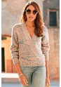 Cream Multi V-Neck Surplice Sweater F03072 - alt image - 1