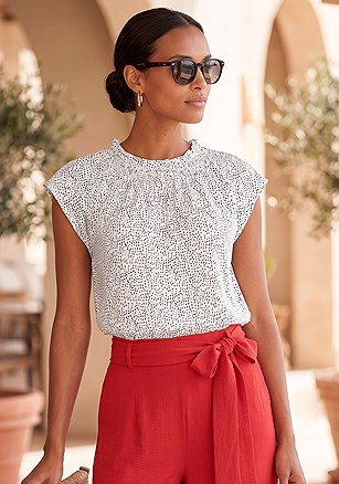 Dotted Ruffle Neck Blouse product image (F04017.WHDT.1.G092126)