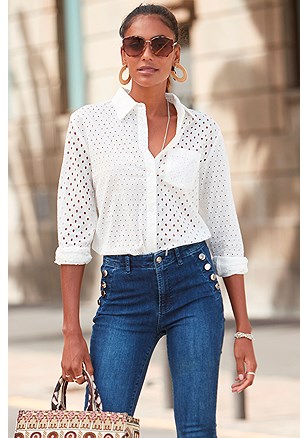 Eyelet Button Down Blouse product image (F04046CR.1)