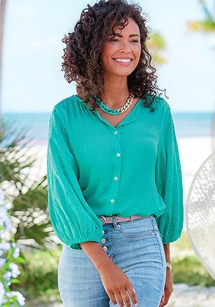 Eyelet Sleeve Blouse product image (F04064.TQ.1.G010726)