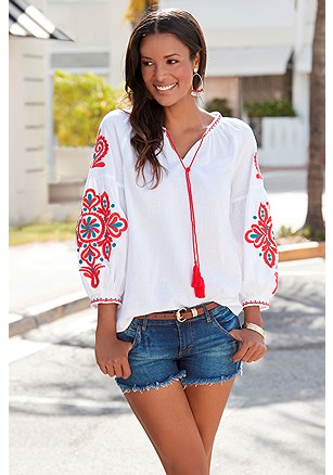 Embroidered Sleeve Blouse product image (F04074.WH.1.A)