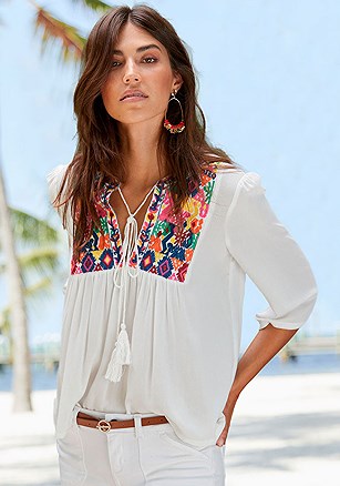 Flowy Embroidered Blouse product image (F04097.WH.1.P710)
