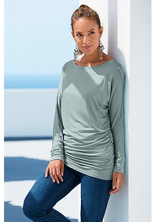 Ruched Long Sleeve Top product image (F05023-MTGY)