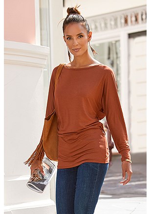 Ruched Long Sleeve Top product image (F05023-RT)