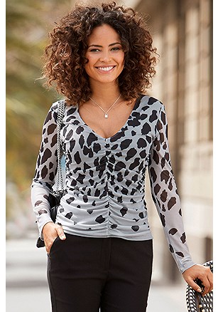 Leopard Ruched Top product image (F05032LE.F09017BK.1G)