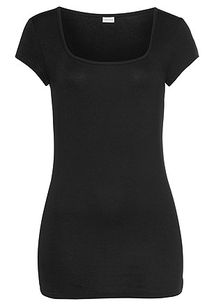 Square Neck Short Sleeve Top product image (F05047.BK.1.PAT)