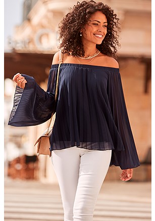 Pleated Off Shoulder Top product image (F05060.NV.1)
