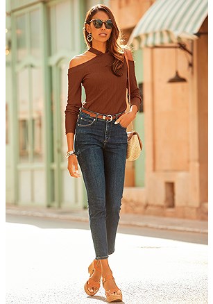 Long Sleeve Cold Shoulder Top product image (F05074.RT)