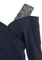 Dark Blue Lace Trim Cold Shoulder Sweater F05086 - alt image - 5
