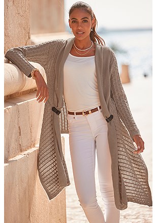 Buckle Trim Open Cardigan product image (F07028.BE.1.B110425)