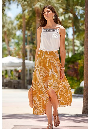 Flowy Patterned Maxi Skirt product image (F08011.YLWH.1.A)