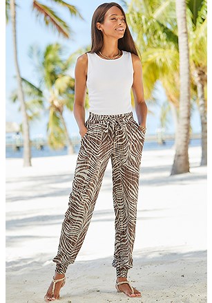 Patterned Tie Waist Jogger Pants product image (F09043.BRMU.1.AA)