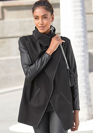 Leather Sleeve Jacket product image (F10007.BK.1.P718)