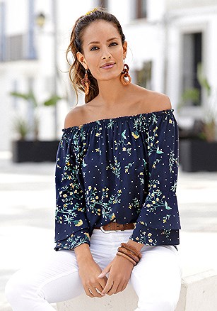 Printed Off Shoulder Top product image (P_X34116BLPR)