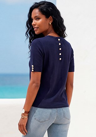 Button Detail Short Sleeve Sweater product image (W10034.NV.2)