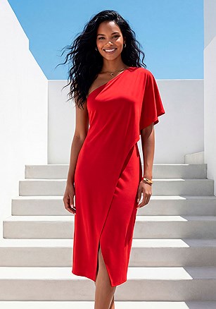 One Shoulder Layered Look Dress product image (W10054.RD.1M)