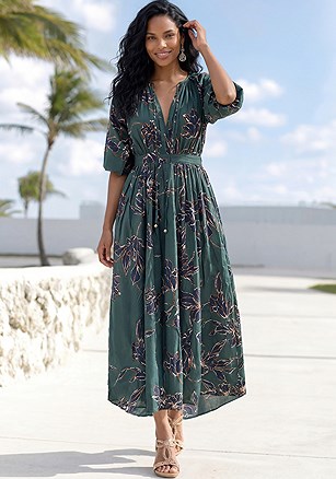 Floral Notch Neck Maxi Dress product image (W10063.TLNV.1L)