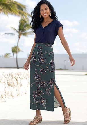 Floral Slit Midi Skirt product image (W10065.TLNV.1L)