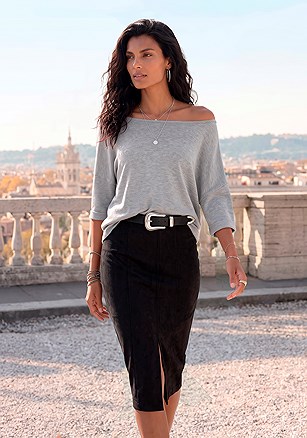 Faux Suede Pencil Skirt product image (W10068.BK.1)