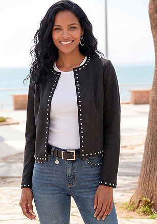 Studded Faux Suede Jacket product image (W10069.BK.1)