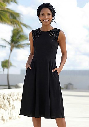 Beaded Shoulder Dress product image (W10074.BK.1G)