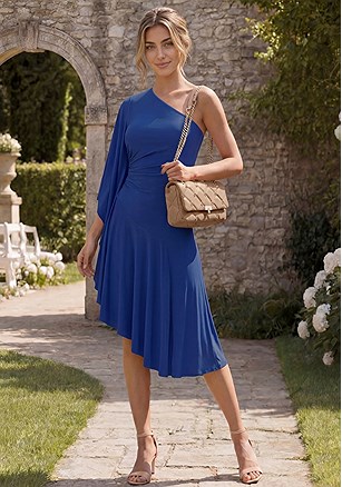 One Shoulder Asymmetrical Dress product image (W10109.DKBL.1)