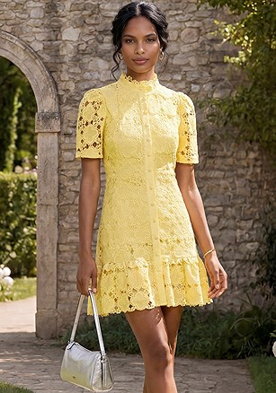 Lace Button Up Dress product image (W10125.YL.1)