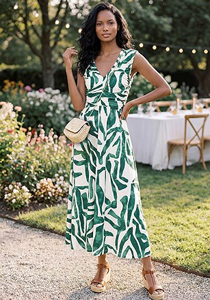 Ruched V-Neck Dress product image (W10131.GRPR.1)