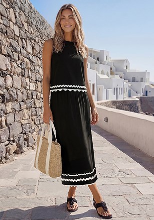 Contrast Trim Maxi Skirt product image (W10140.BKWH.1)