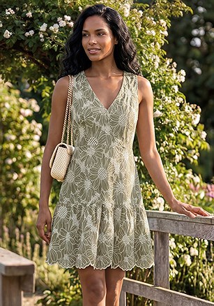 Floral Lace V-Neck Dress product image (W10142.OLIV.1)