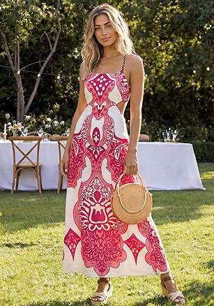 Tie Back Cutout Maxi Dress product image (W10145.WHPK.1)